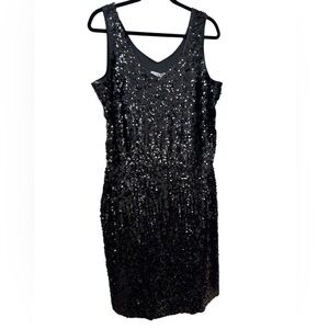 NWT MANER Women's V-Neck Sequin Glitter Mini Dress - Black 3XL